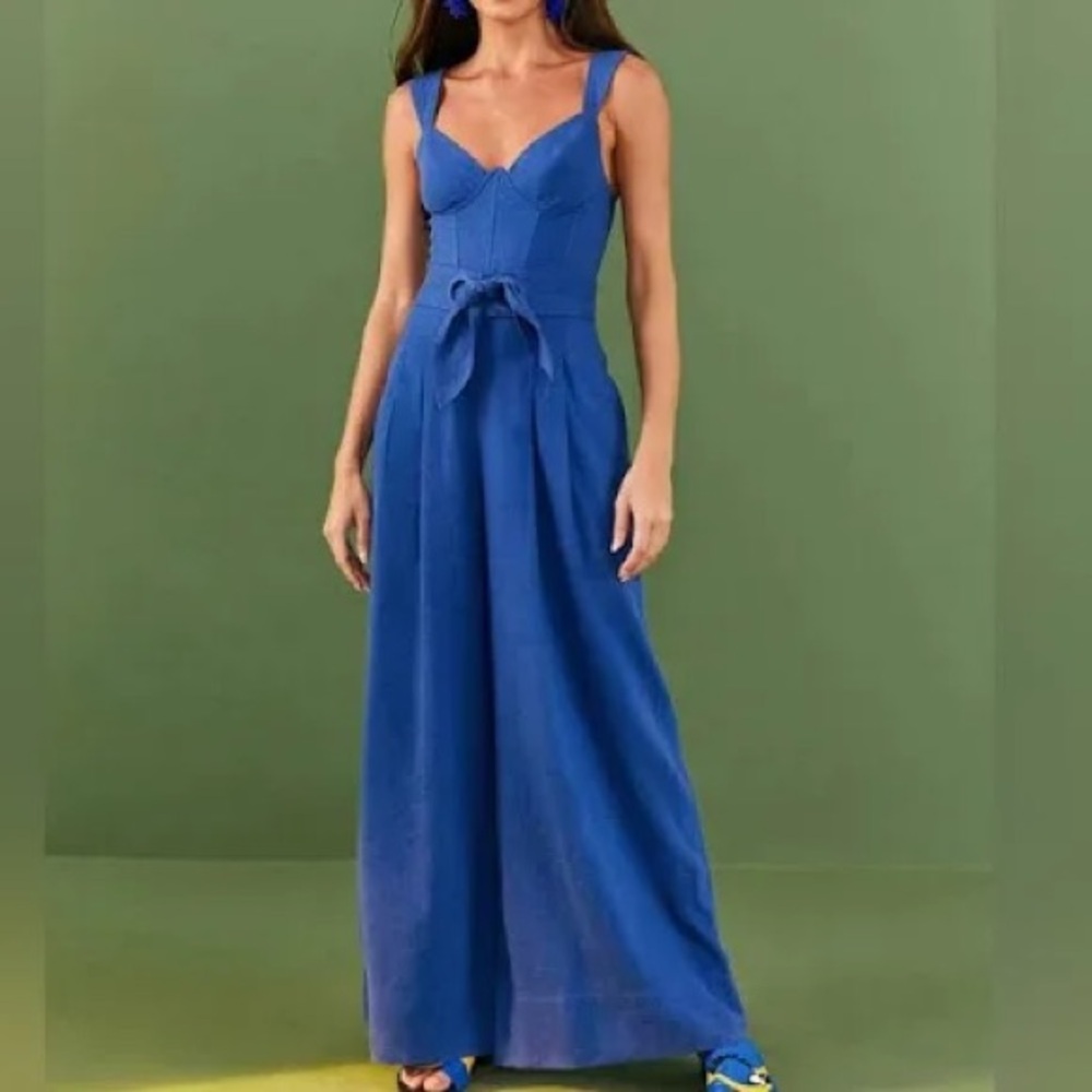 Farm Rio Blue Wide Leg Copacabana Jumpsuit Sz L